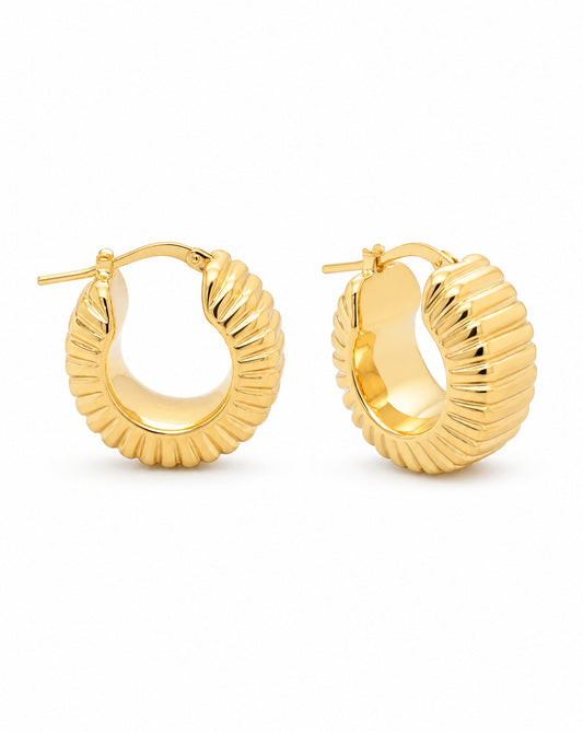 14K Yellow Gold Fluted Dome Hoop Earrings