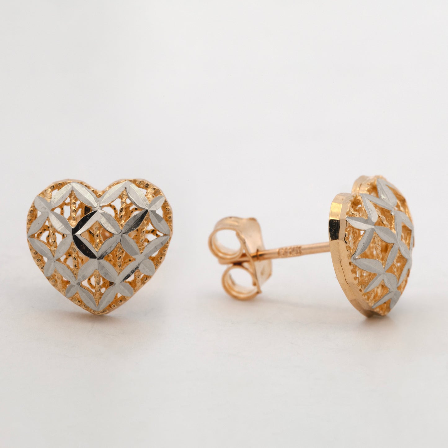 14K 2 Tones Gold Diamond Cut Open Heart Earring