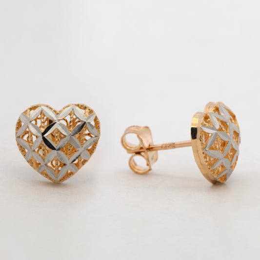 14K 2 Tones Gold Diamond Cut Open Heart Earring