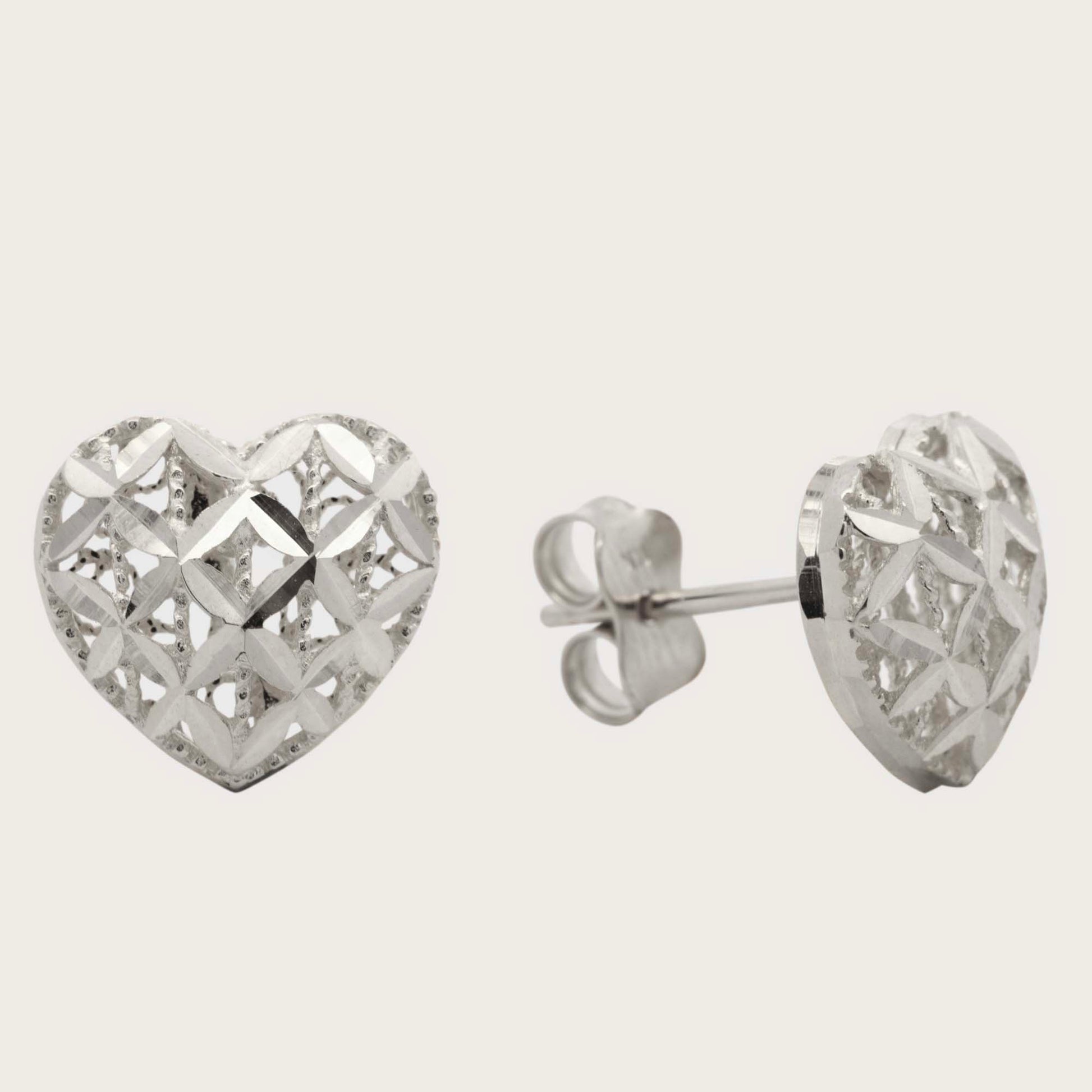 14K White Gold Heart Earring