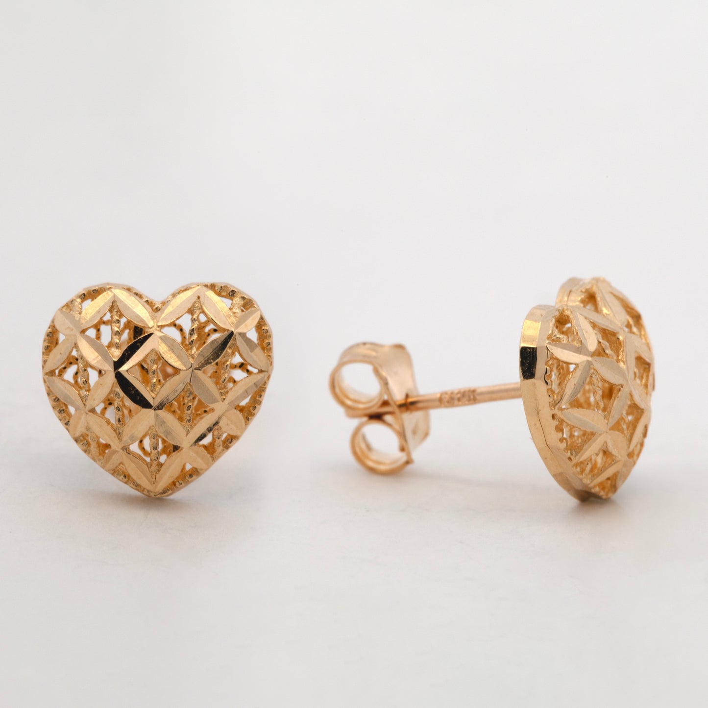 14K Yellow Gold Diamond Cut Open Heart Earring