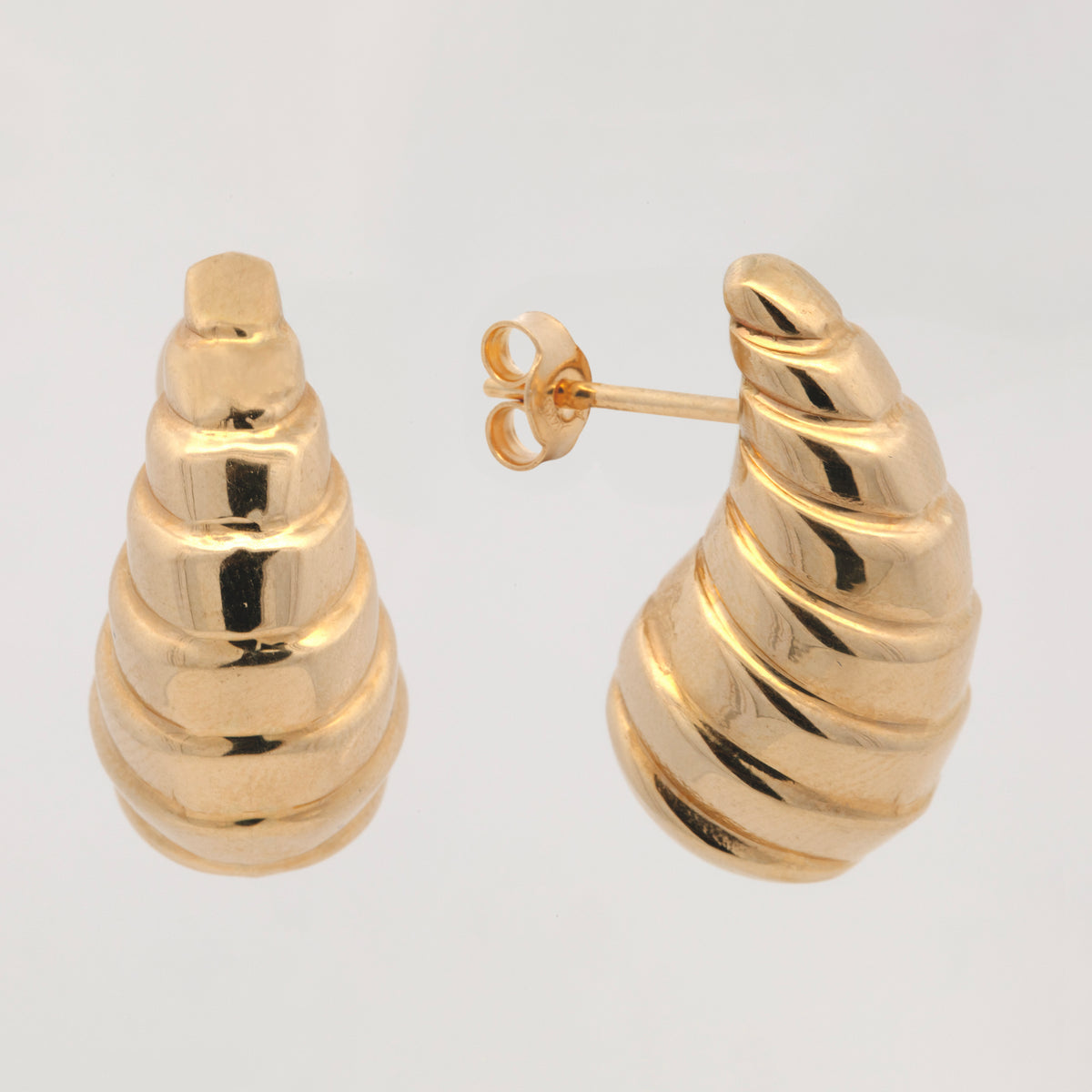 14K Yellow Gold Ribbed Dome Drop Screwback Earrings