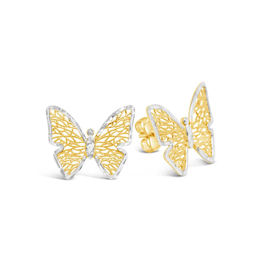 14K 2 Tones Gold Butterfly Earring