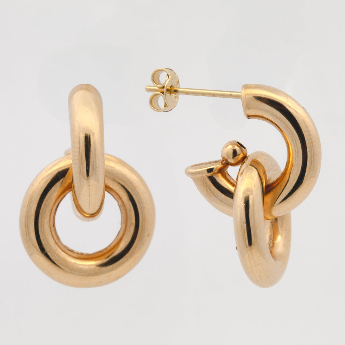 14K Yellow Gold Double Ring Stud Earrings