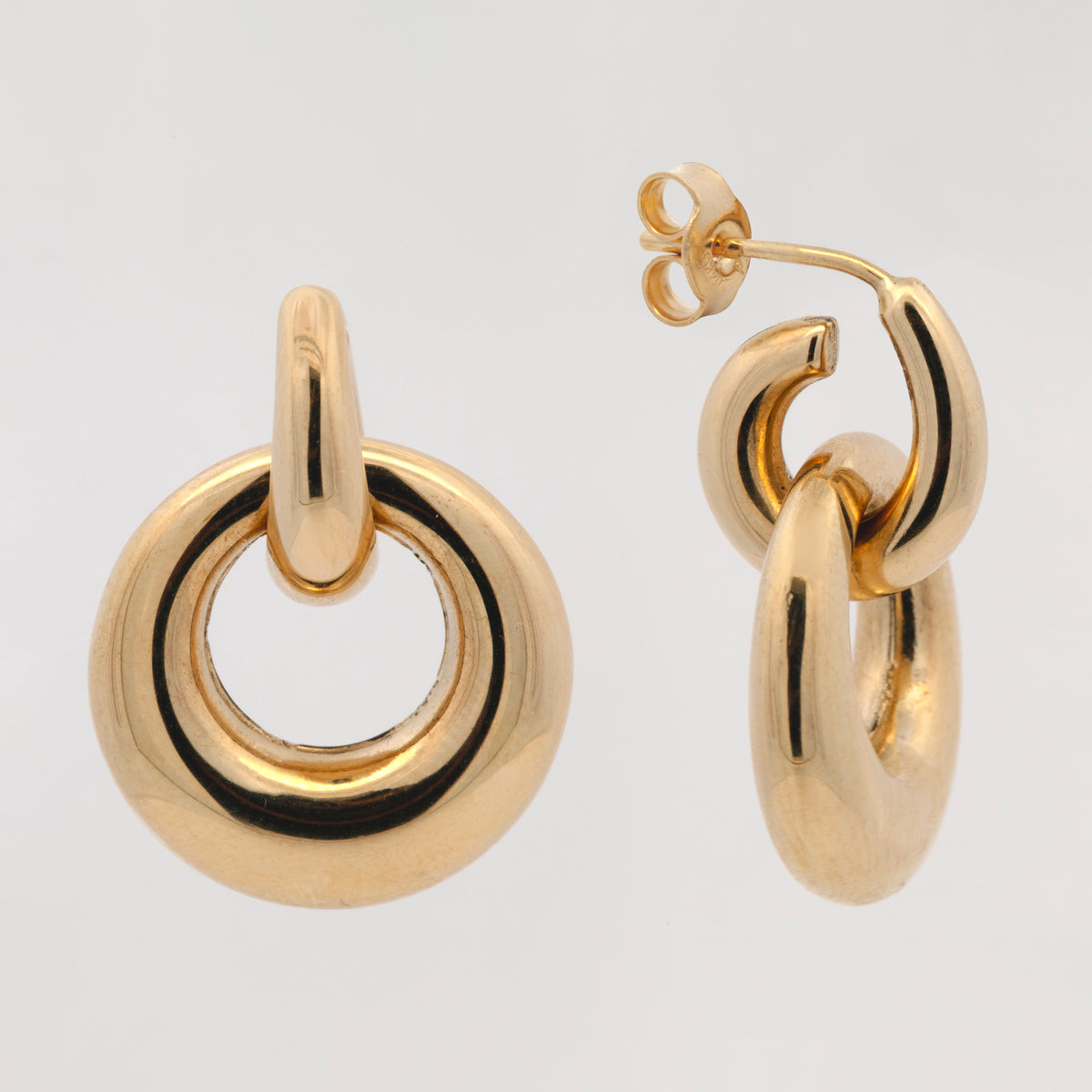 14K Yellow Gold Graduated Double Ring Drop Earrings