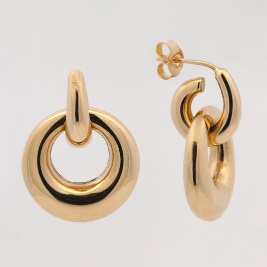 14K Yellow Gold Graduated Double Ring Drop Earrings