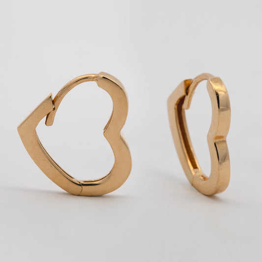 14K Yellow Gold Tilted Heart-Shaped Huggie Earrings