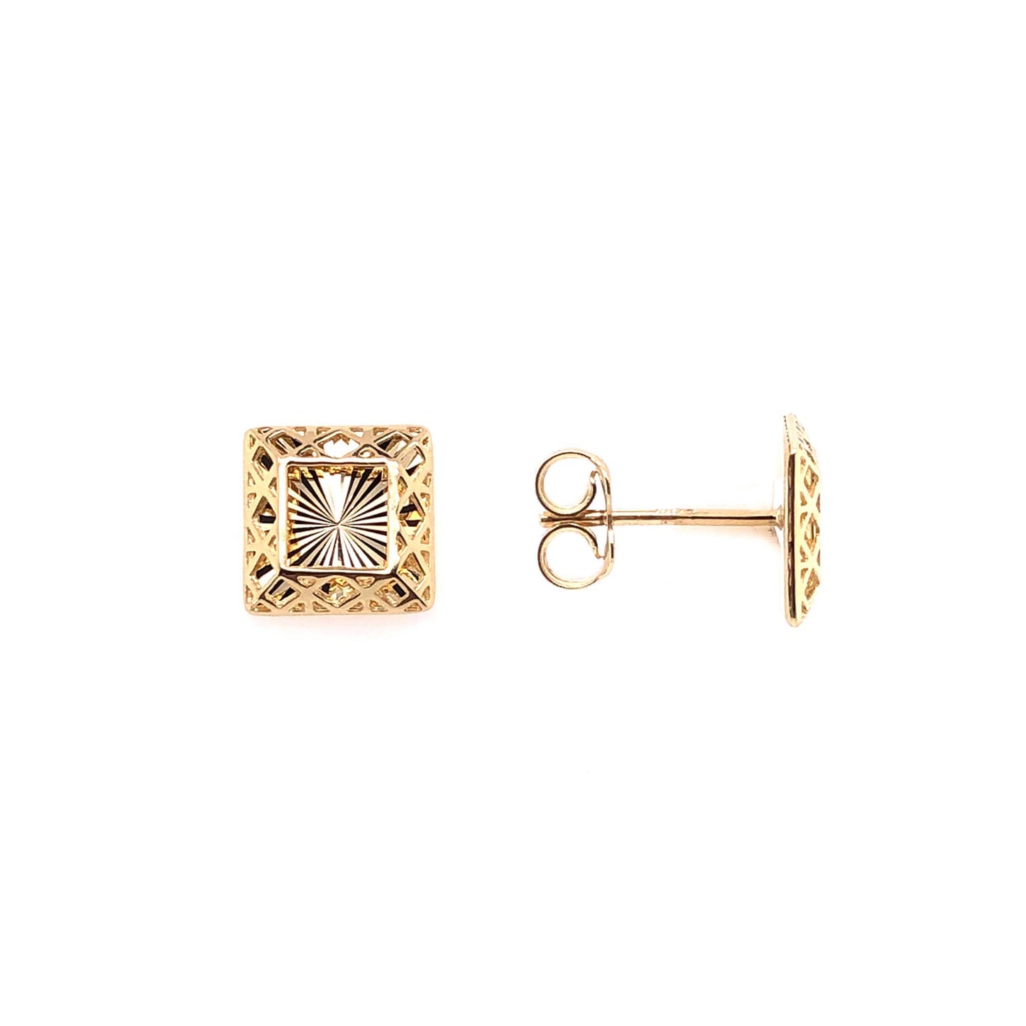 14K Yellow Gold Diamond Cut Square Earring