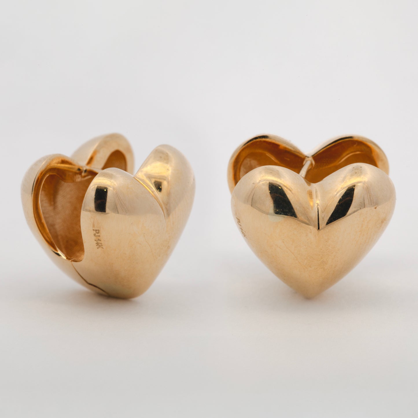 14K Yellow Gold Small Puffy Heart Huggie Earrings
