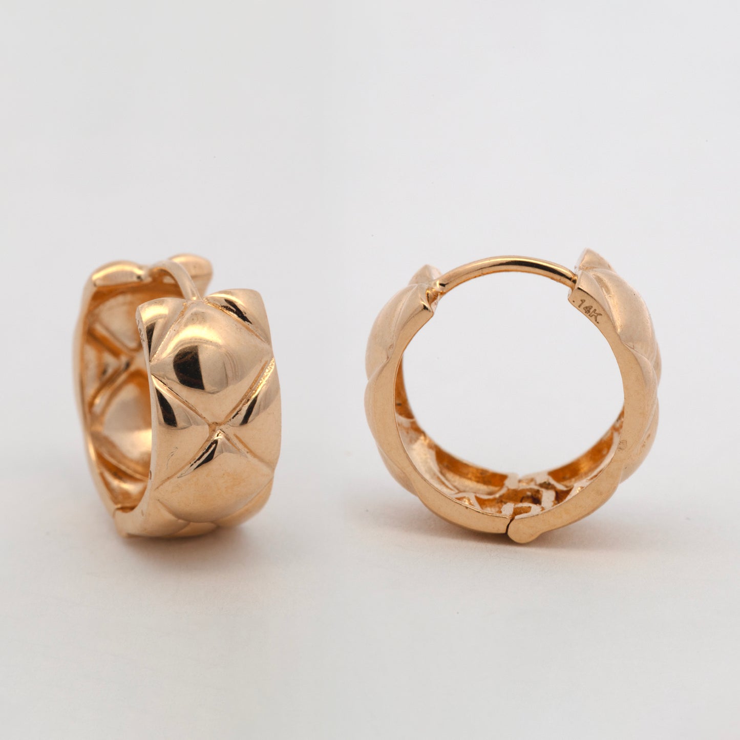 14K Yellow Gold Textured Huggie Earrings