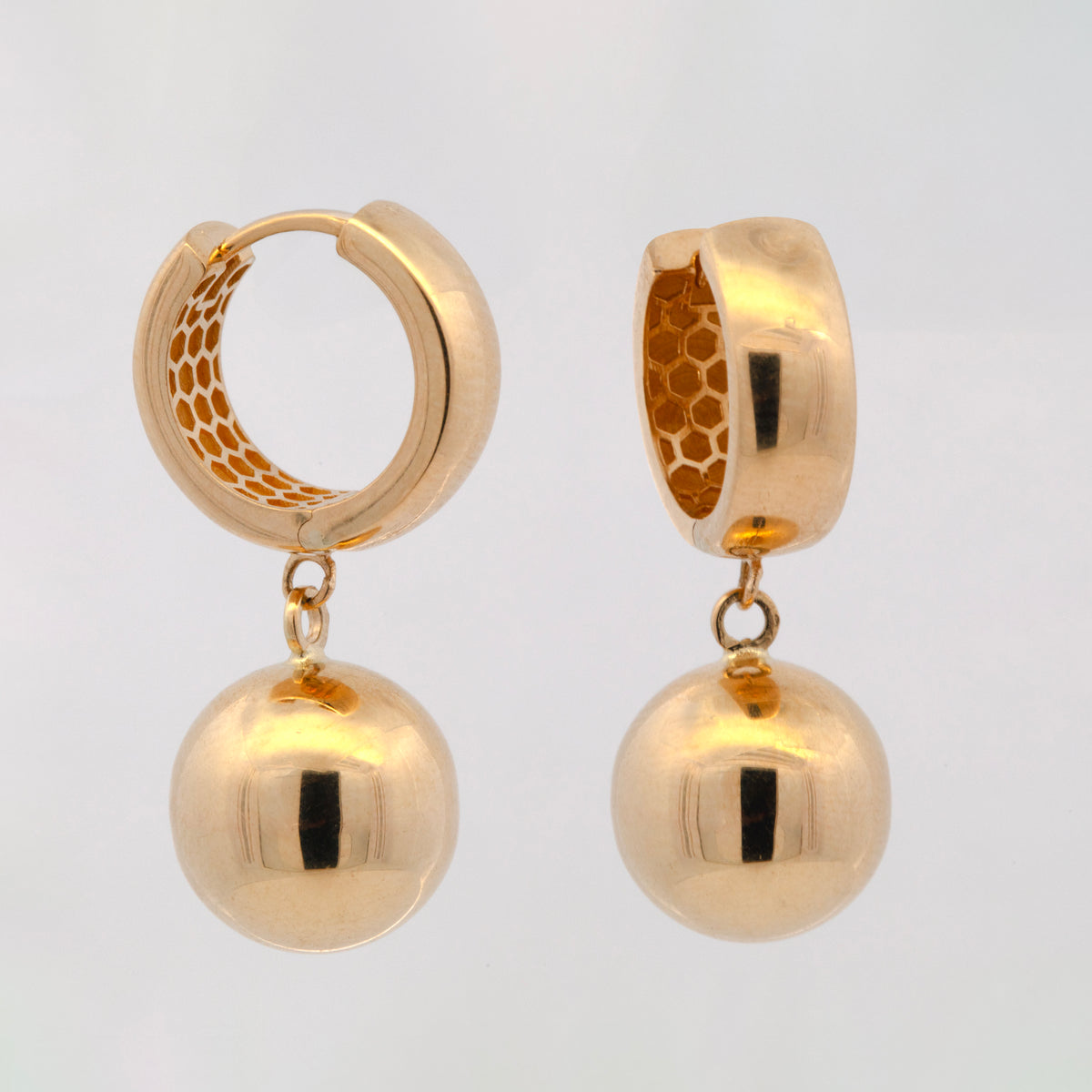 14K Yellow Gold High-Polish Ball Drop Huggie Earrings