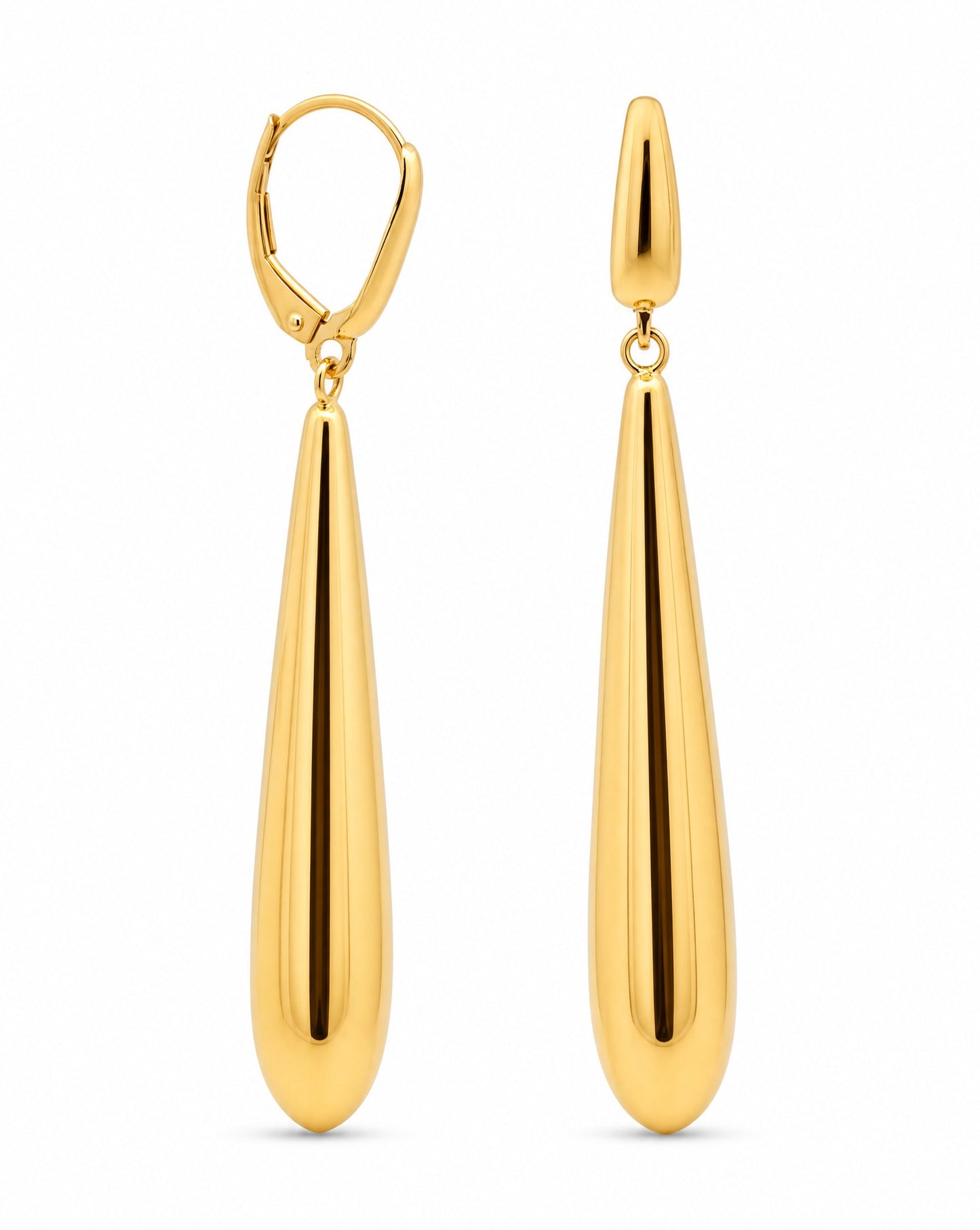 14K Yellow Gold Elongated Teardrop Dangle Earrings