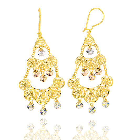 14K Tri-Color Gold Filigree Chandelier Earrings