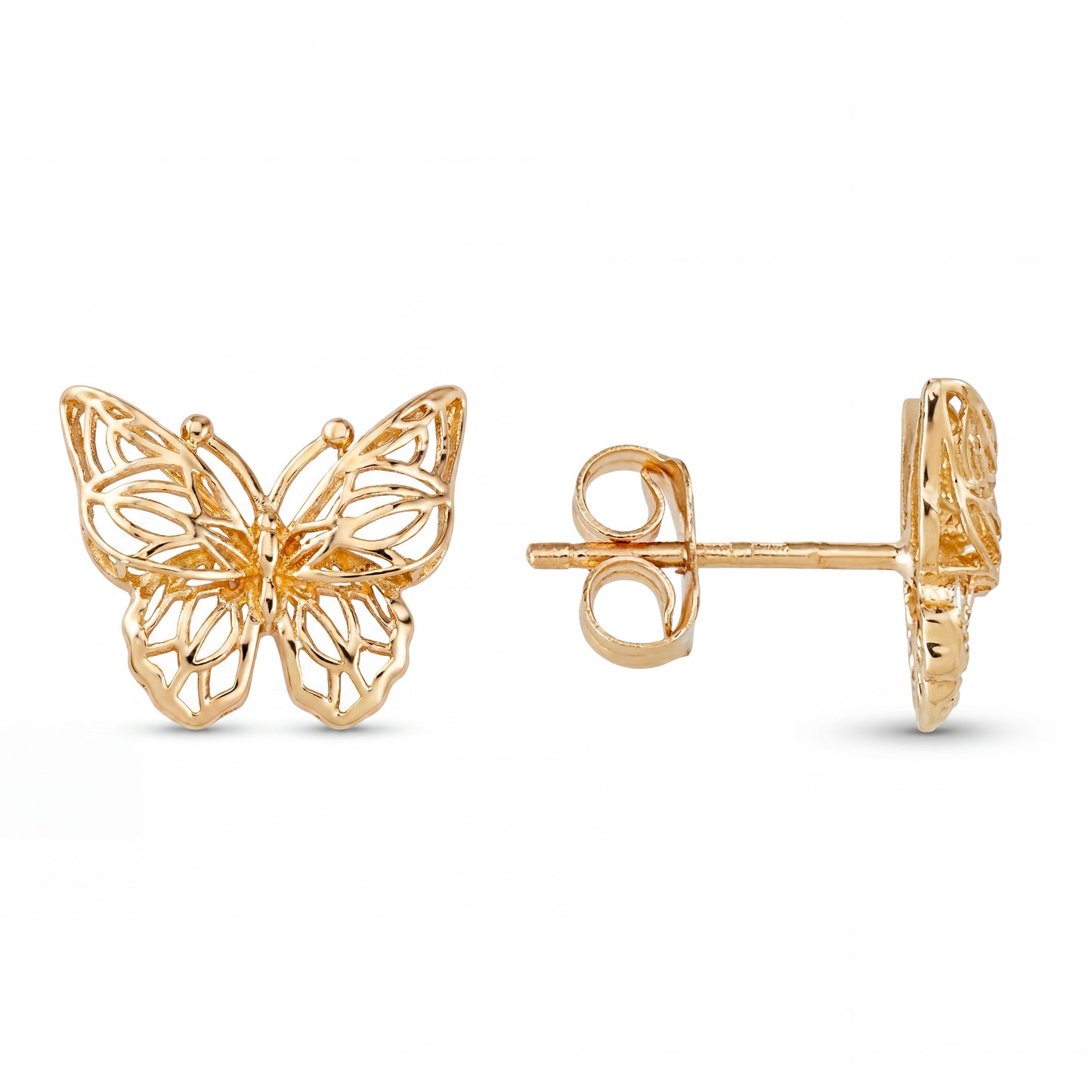 14K Yellow Gold 2D Open Detailed Butterfly Earring