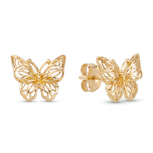 14K Yellow Gold 2D Open Detailed Butterfly Earring