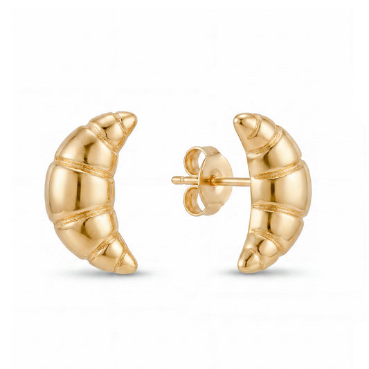 14K Yellow Gold Large Puffed Croissant Earring