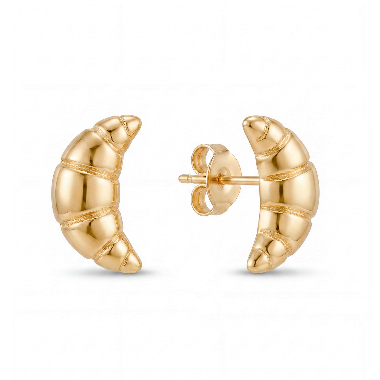 14K Yellow Gold Medium Puffed Croissant Earring
