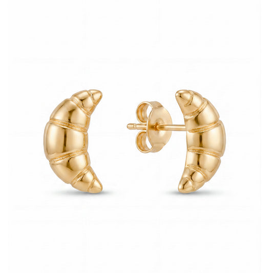 14K Yellow Gold Small Puffed Croissant Earring