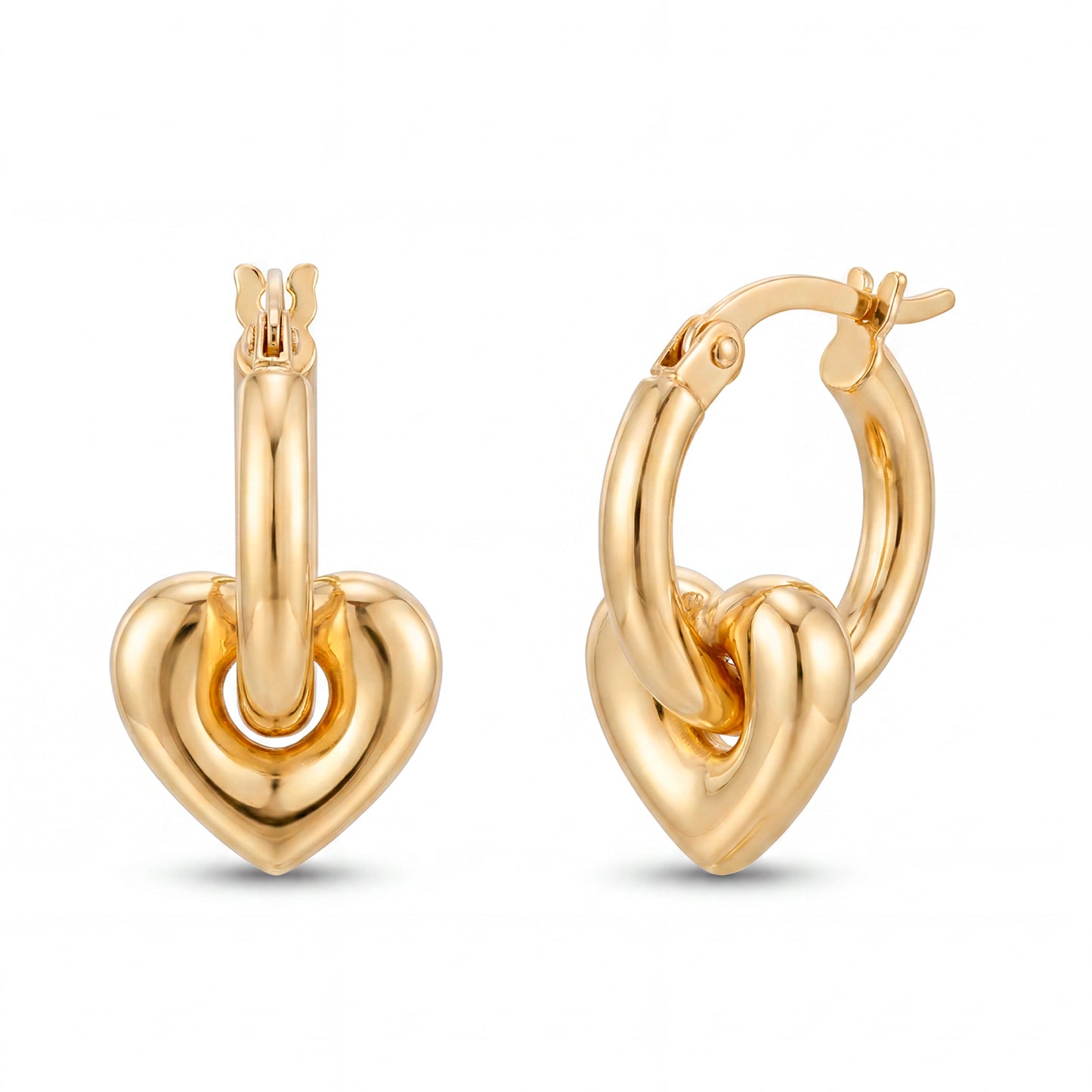 14K Yellow Gold Chunky Heart Hoop Earring