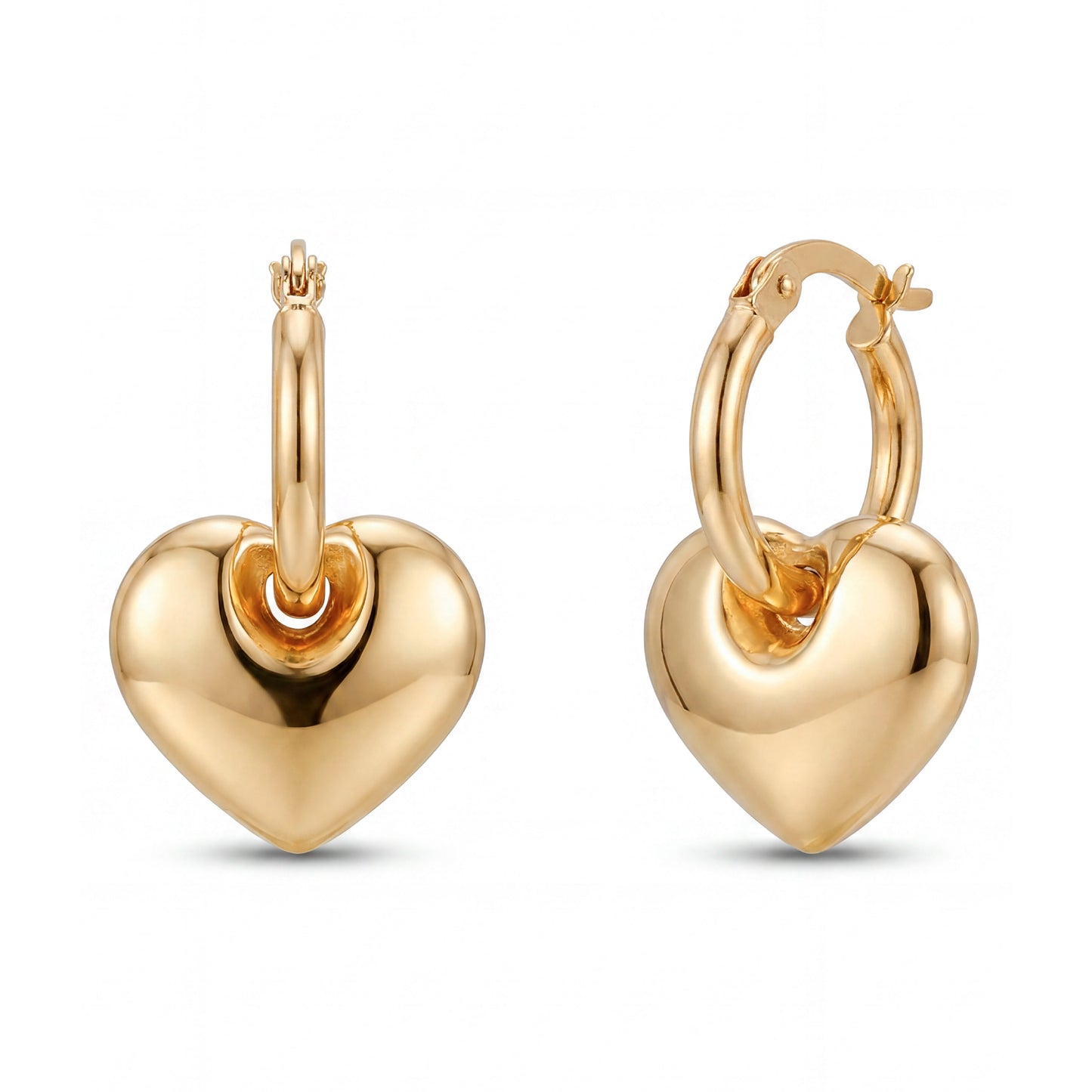 14K Yellow Gold Chunky Puffed Heart Hoop Earring