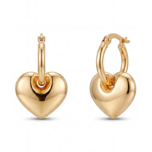 14K Yellow Gold Chunky Puffed Heart Hoop Earring