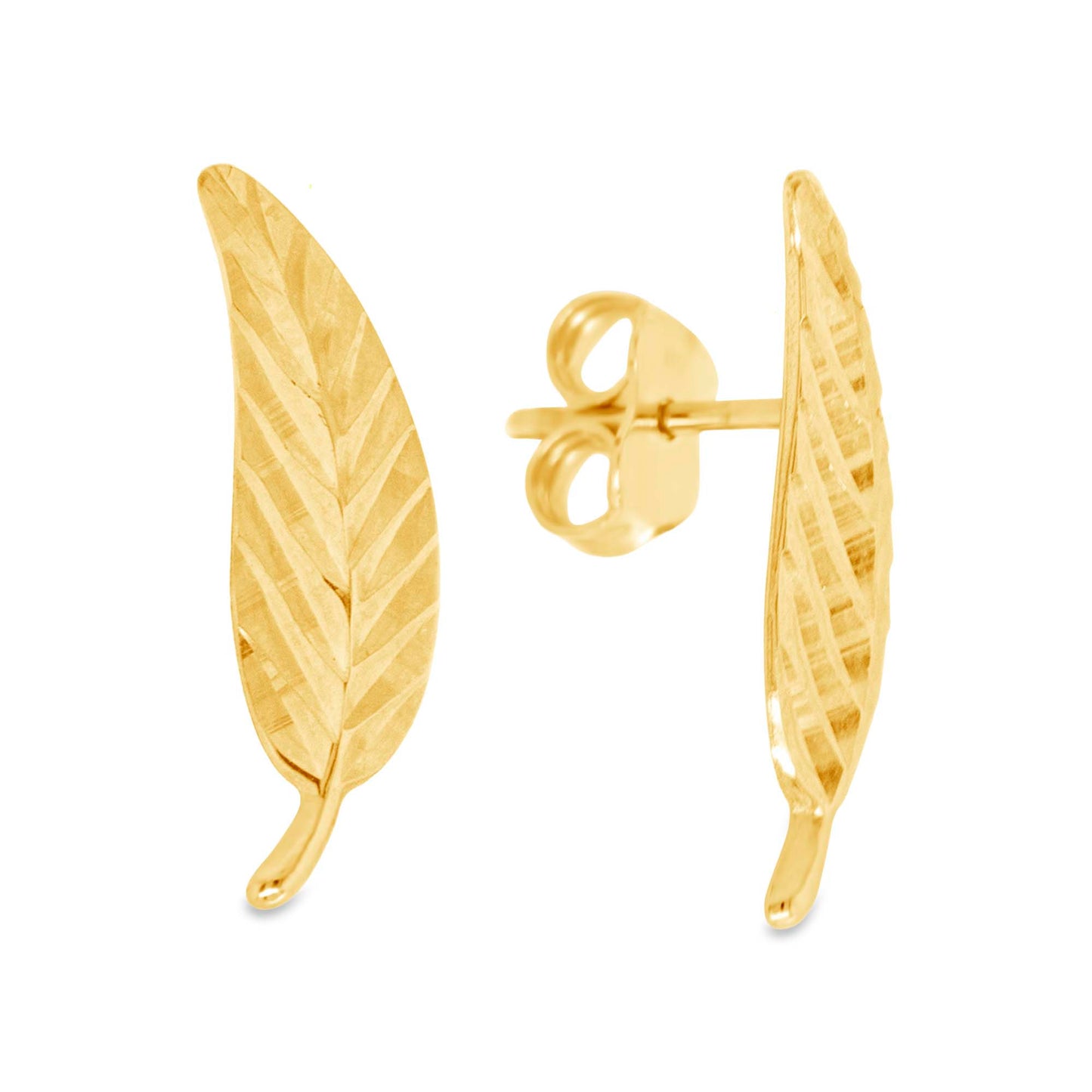 14K Yellow Gold Diamond Cut Leaf Earring