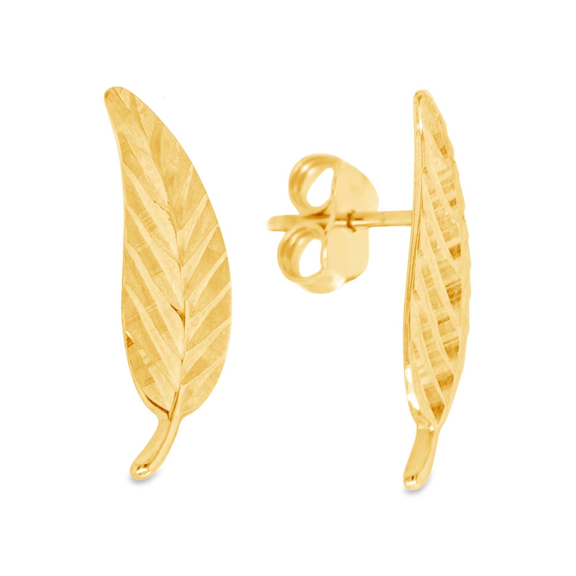 14K Yellow Gold Diamond Cut Leaf Earring