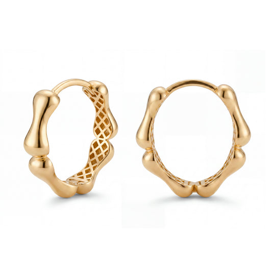 14K Yellow Gold Mini Bamboo Huggies Earring
