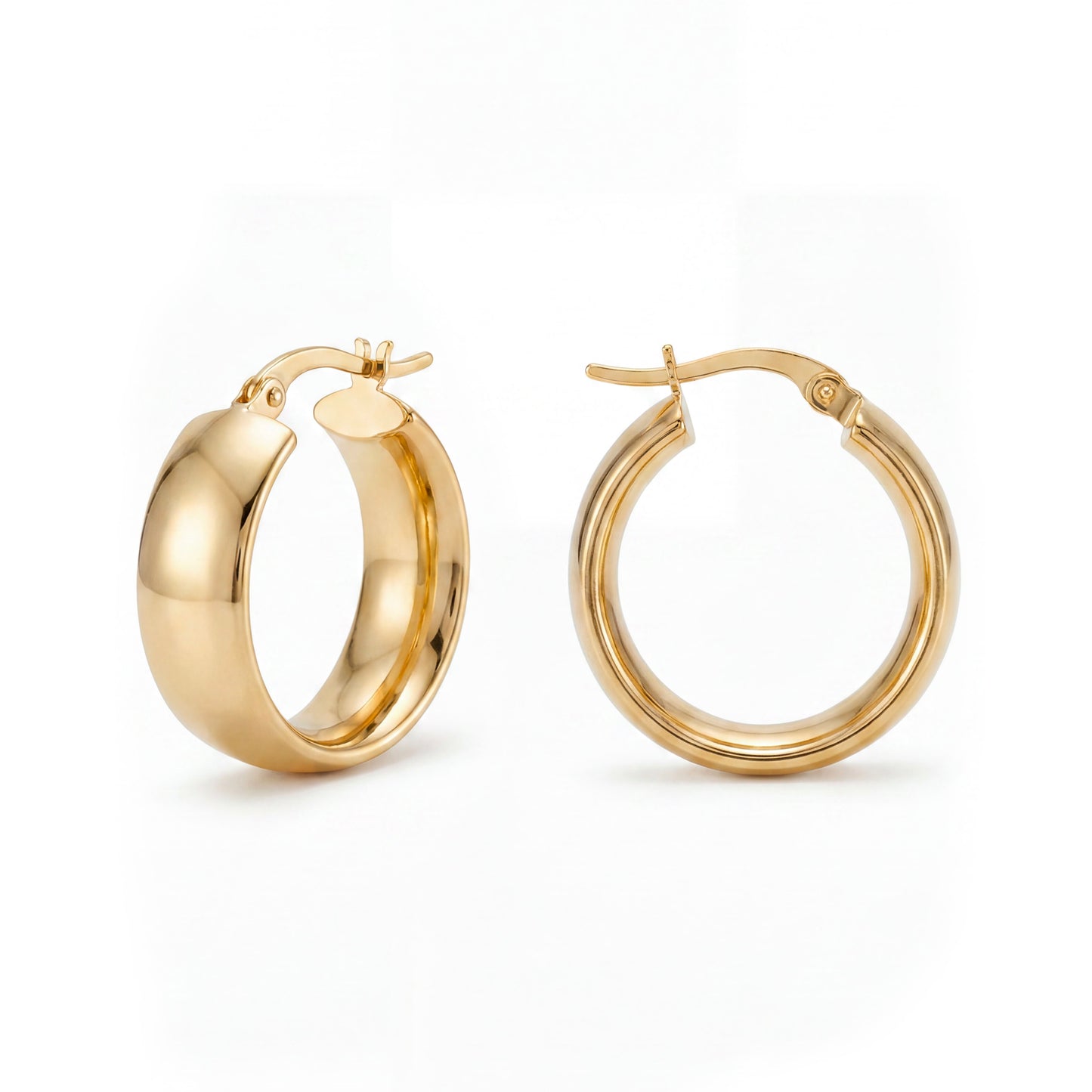 14K Yellow Gold 14MM Thick Hoop Earrings