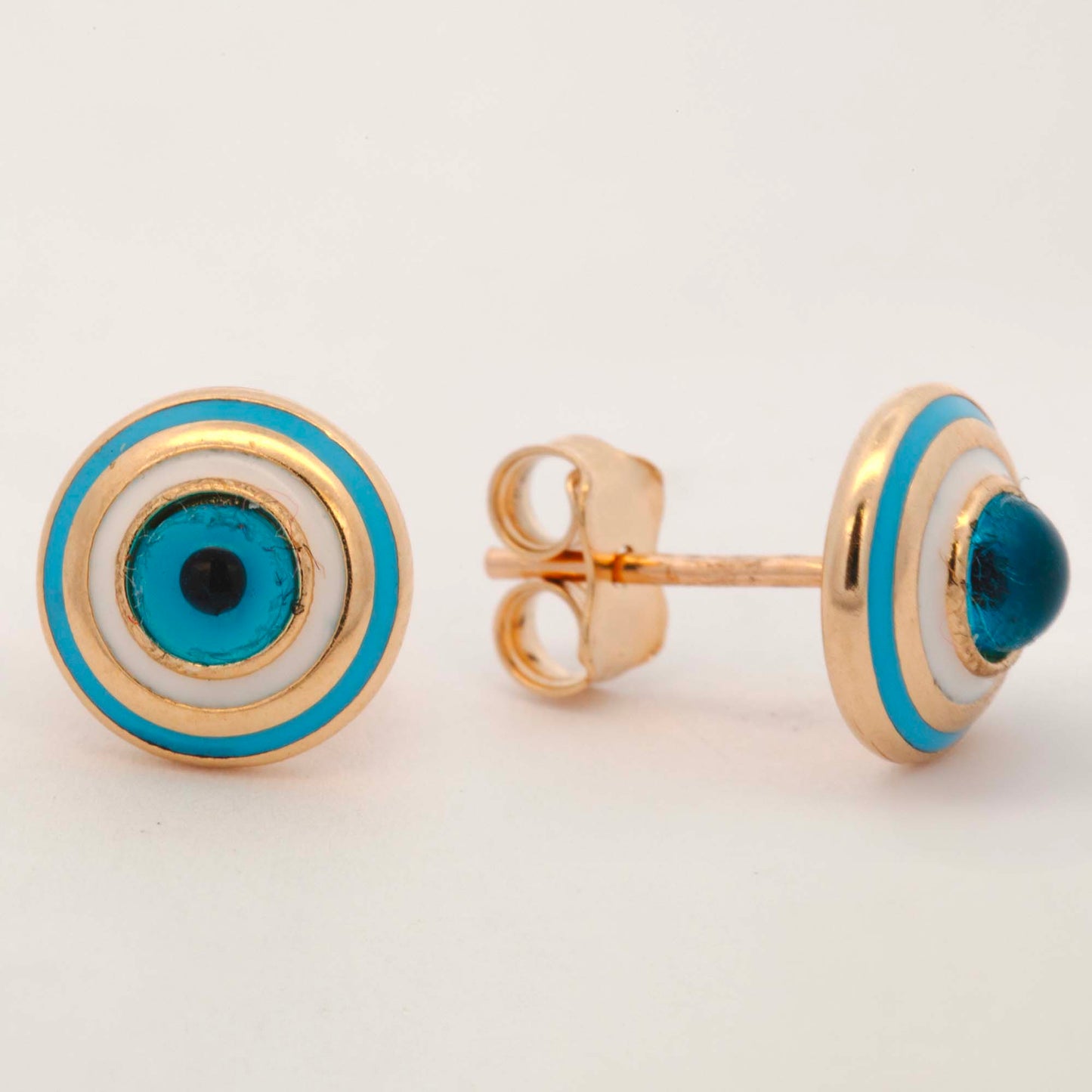 14K Yellow Gold Blue and White Evil Eye Earring
