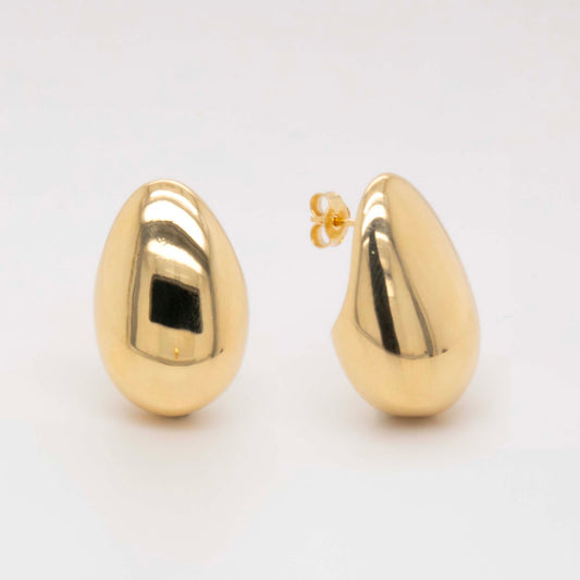 14K Yellow Gold Plain Oval Shape Earring