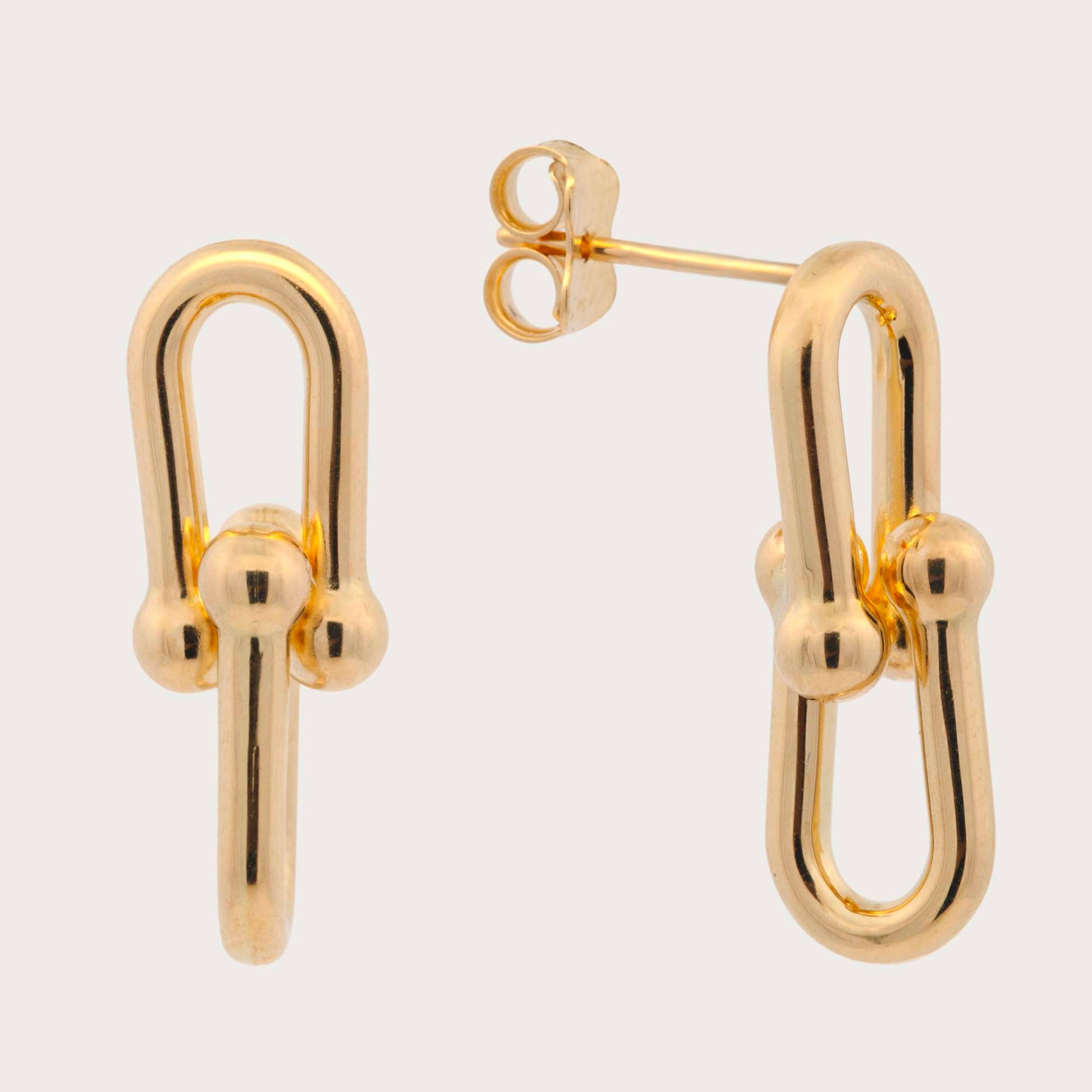 14K Yellow Gold Double Fancy U Link Earrings