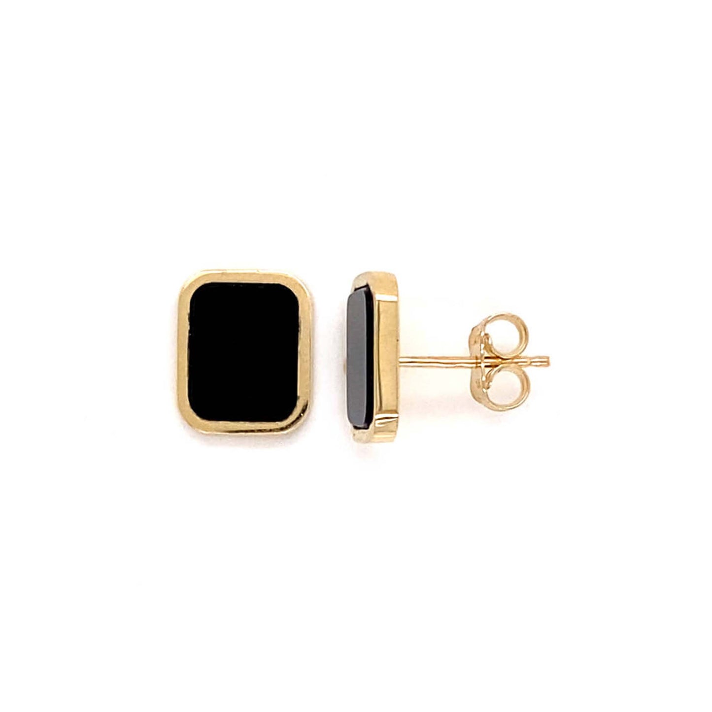 14K Yellow Gold Black Rectangle Earring