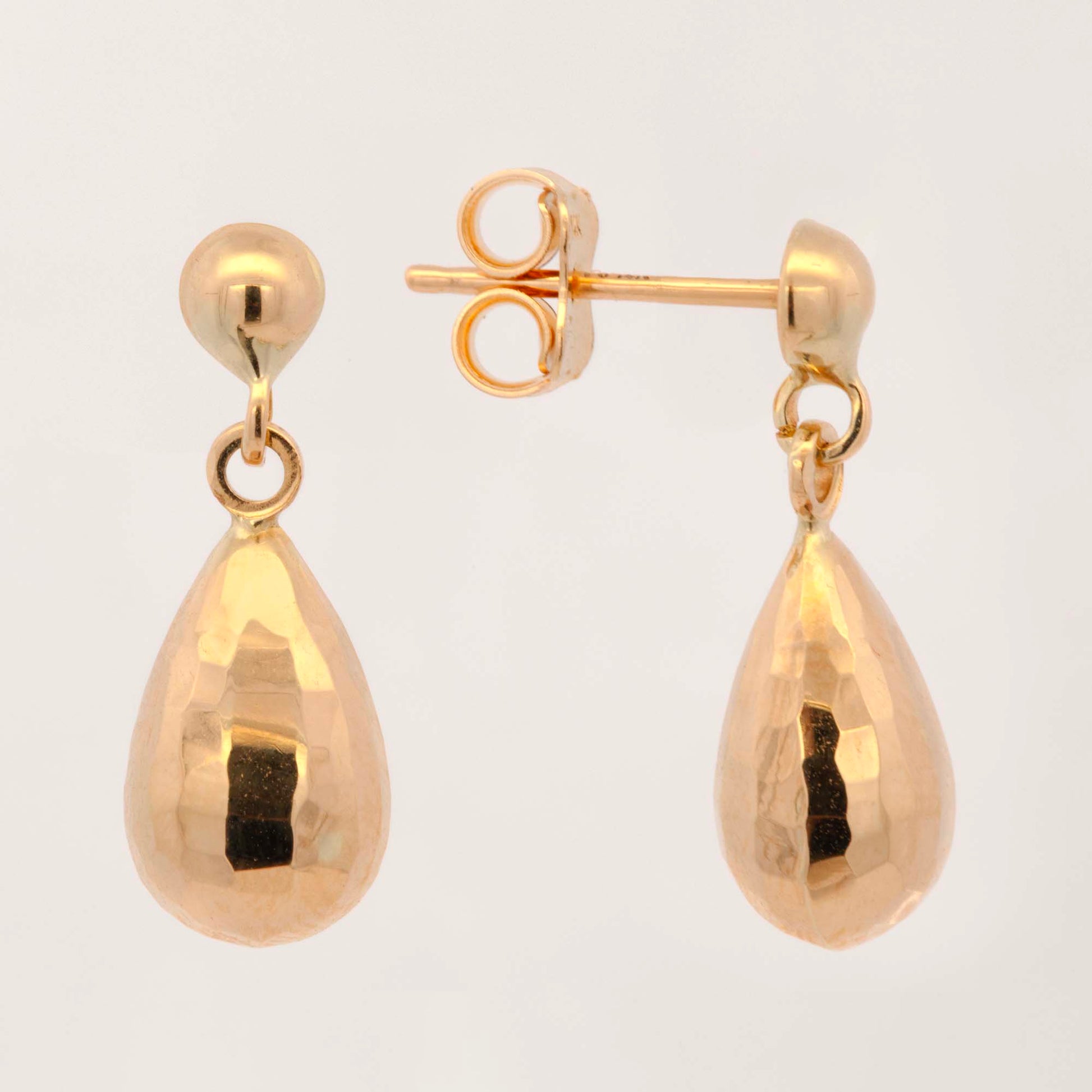 14K Yellow Gold Diamond Cut Teardrop Earring