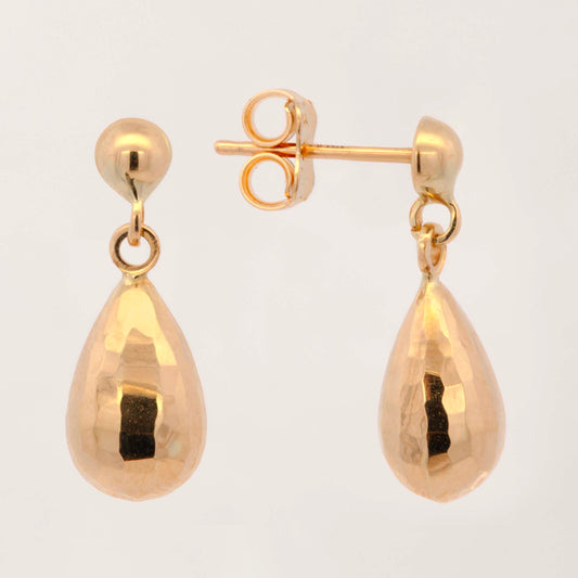 14K Yellow Gold Diamond Cut Teardrop Earring