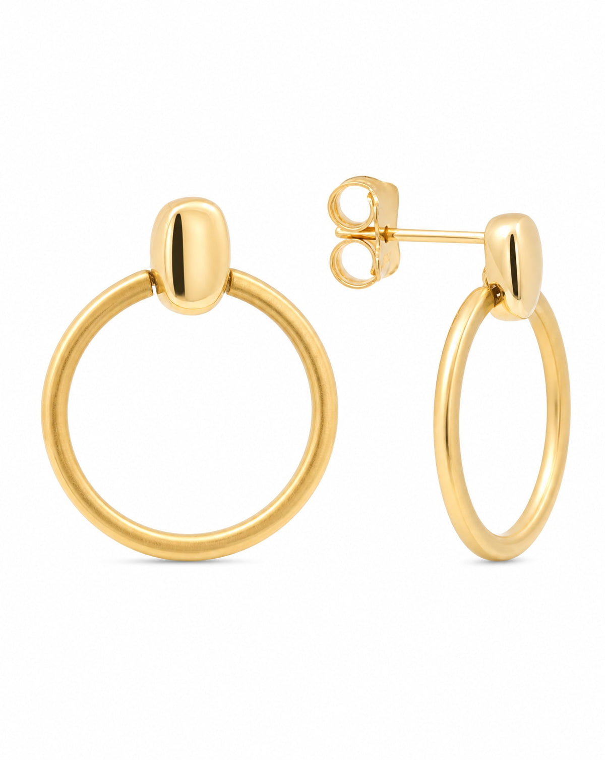 14K Yellow Gold Round Shape Stud Earring