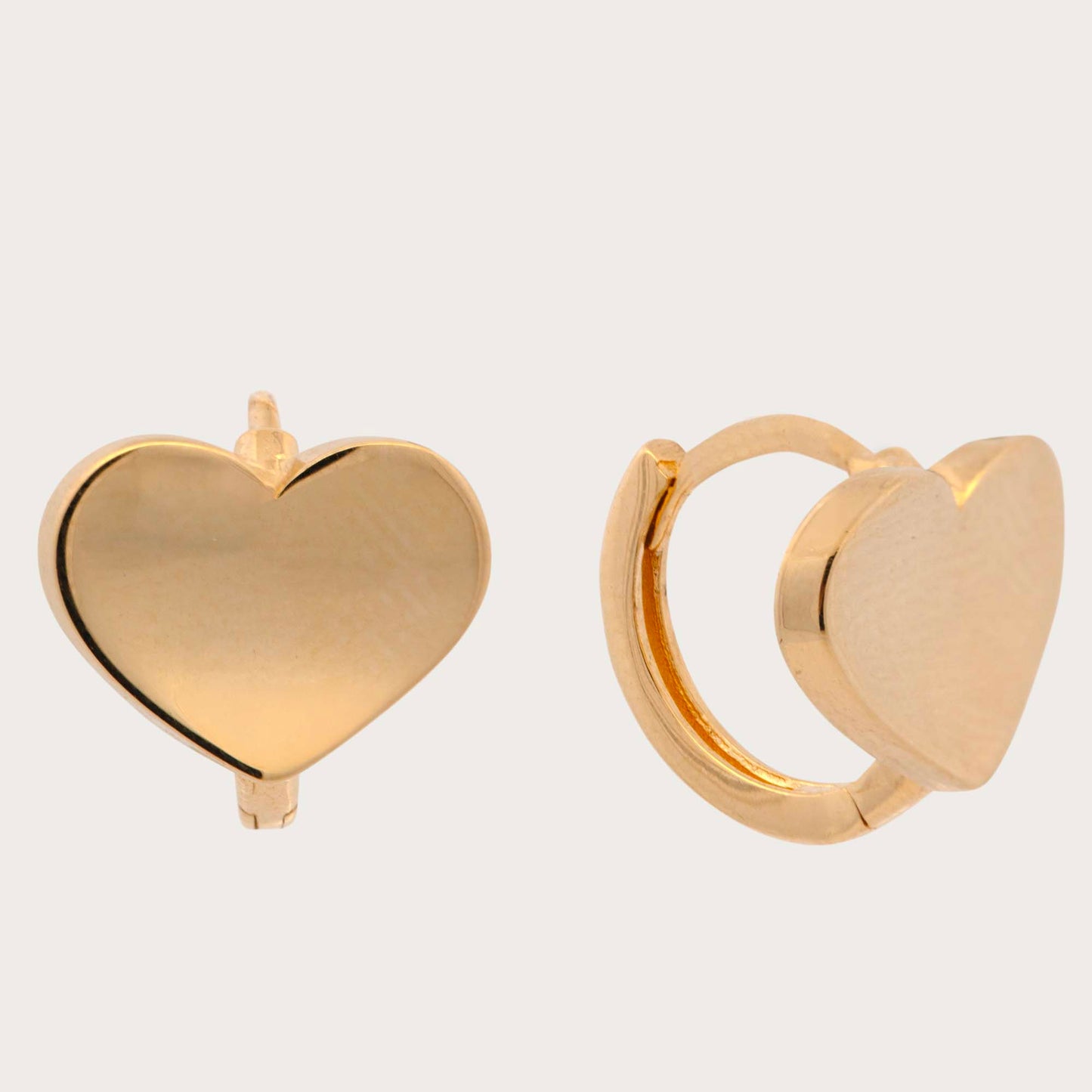 14K Yellow Gold Flat Heart Huggie Earring