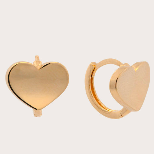 14K Yellow Gold Flat Heart Huggie Earring
