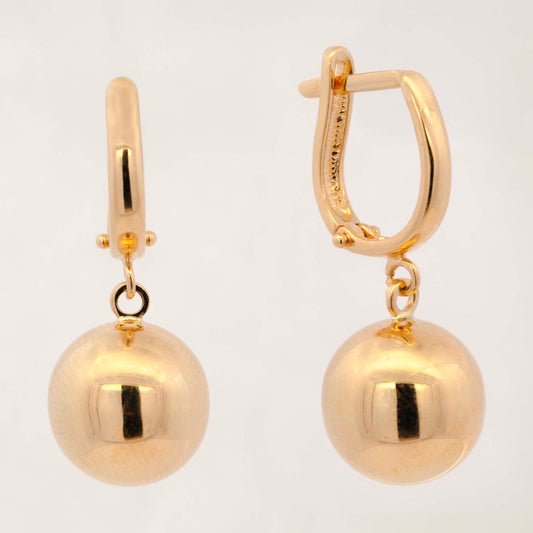 14K Yellow Gold Plain Ball Dangling Earring