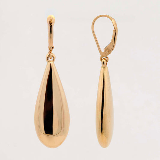 14K Yellow Gold Long Teadrop Dangling Earring