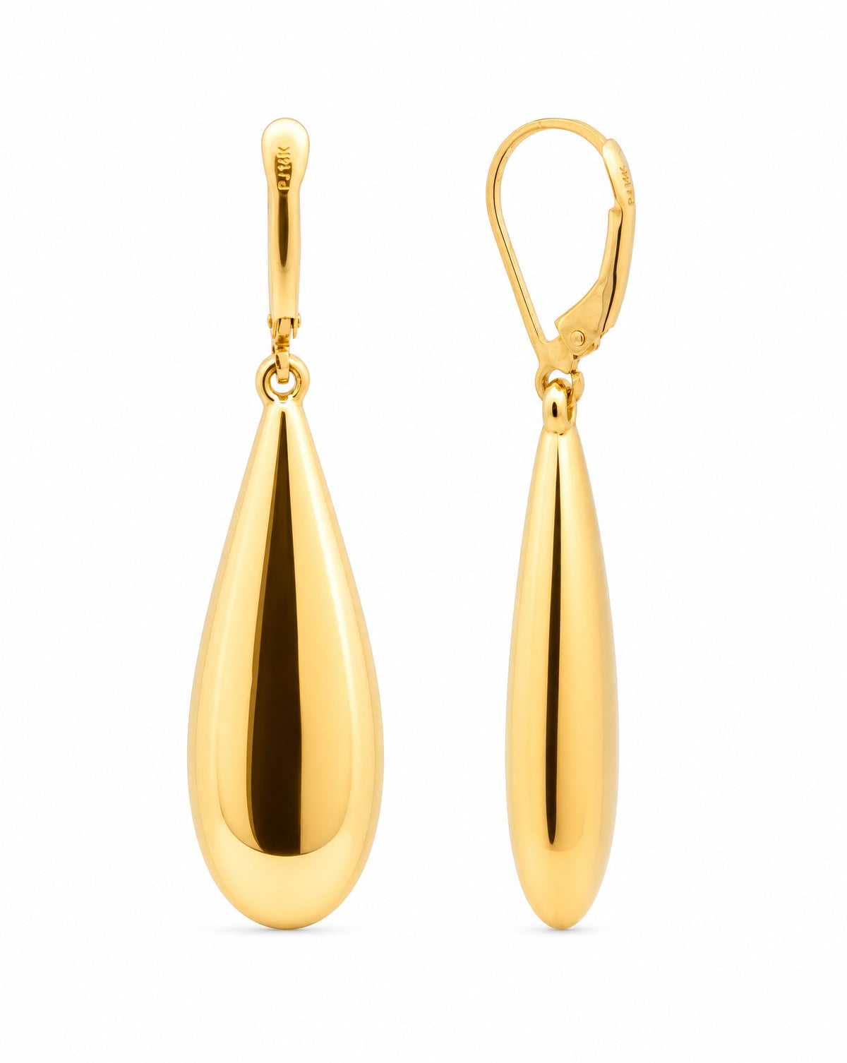 14K Yellow Gold Long Teadrop Dangling Earring