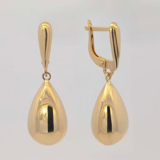 14K Yellow Gold Polished Teardrop Dangling Earring