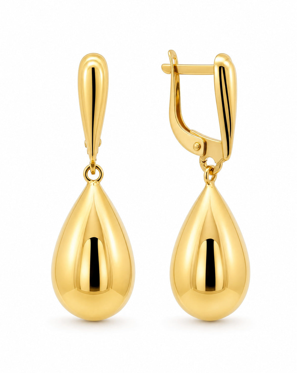 14K Yellow Gold Polished Teardrop Dangling Earring