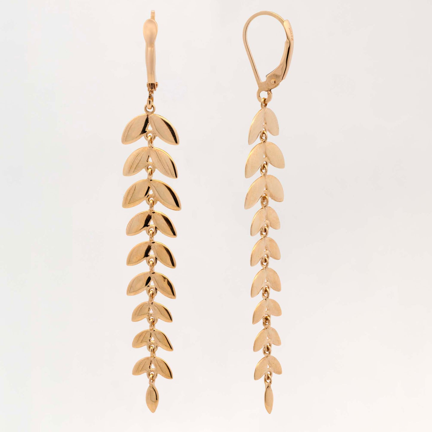 14K Yellow Gold Graduated Leafs Dangling Earring