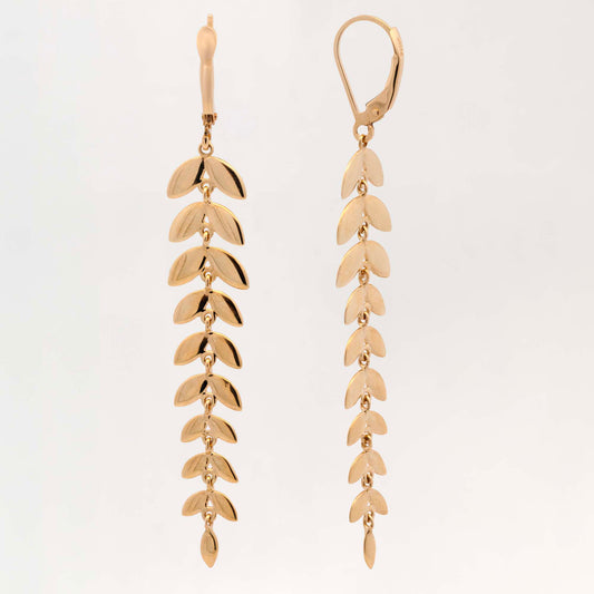 14K Yellow Gold Graduated Leafs Dangling Earring