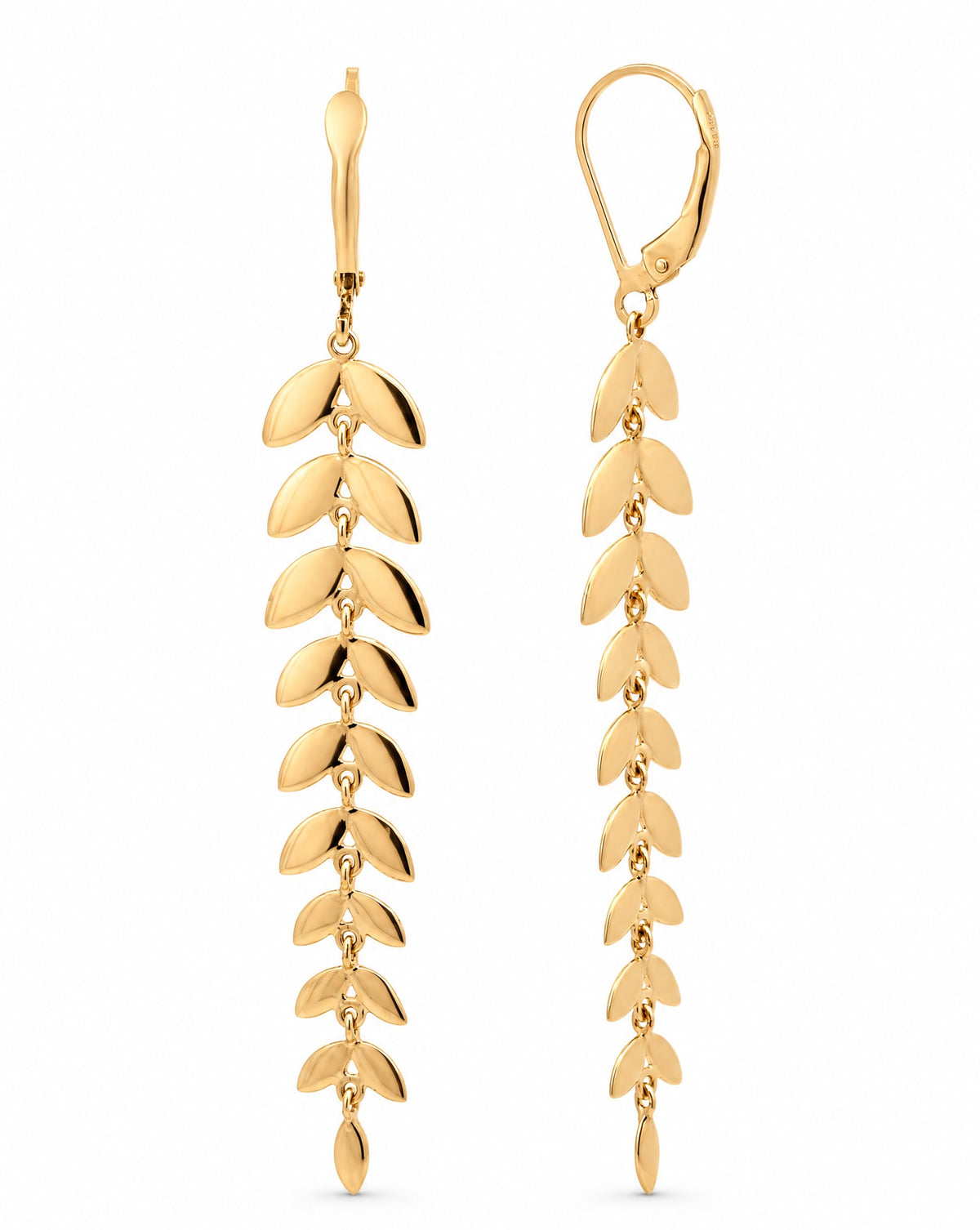 14K Yellow Gold Graduated Leafs Dangling Earring