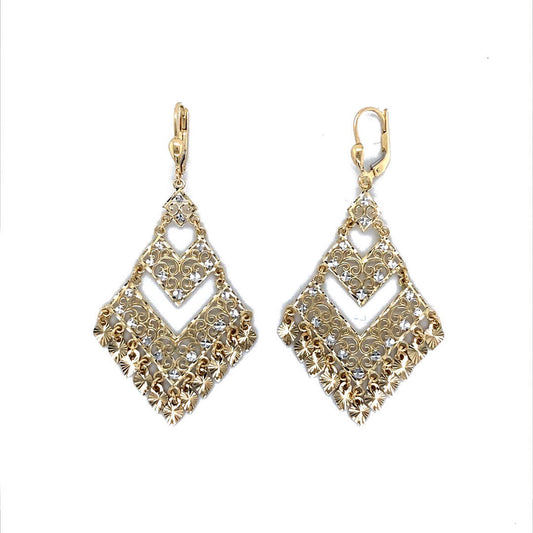 14K 2 Tones Gold Chandelier Dangling Earring