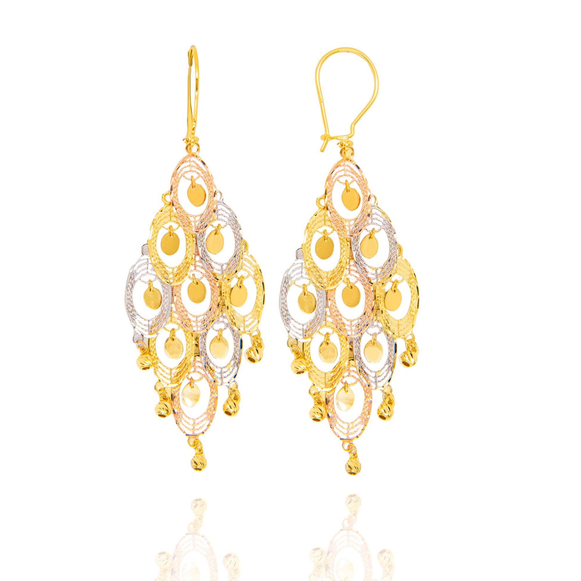 14K Tri Color Gold Peacock Dangling Earring