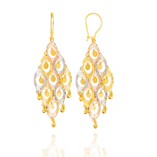 14K Tri Color Gold Peacock Dangling Earring