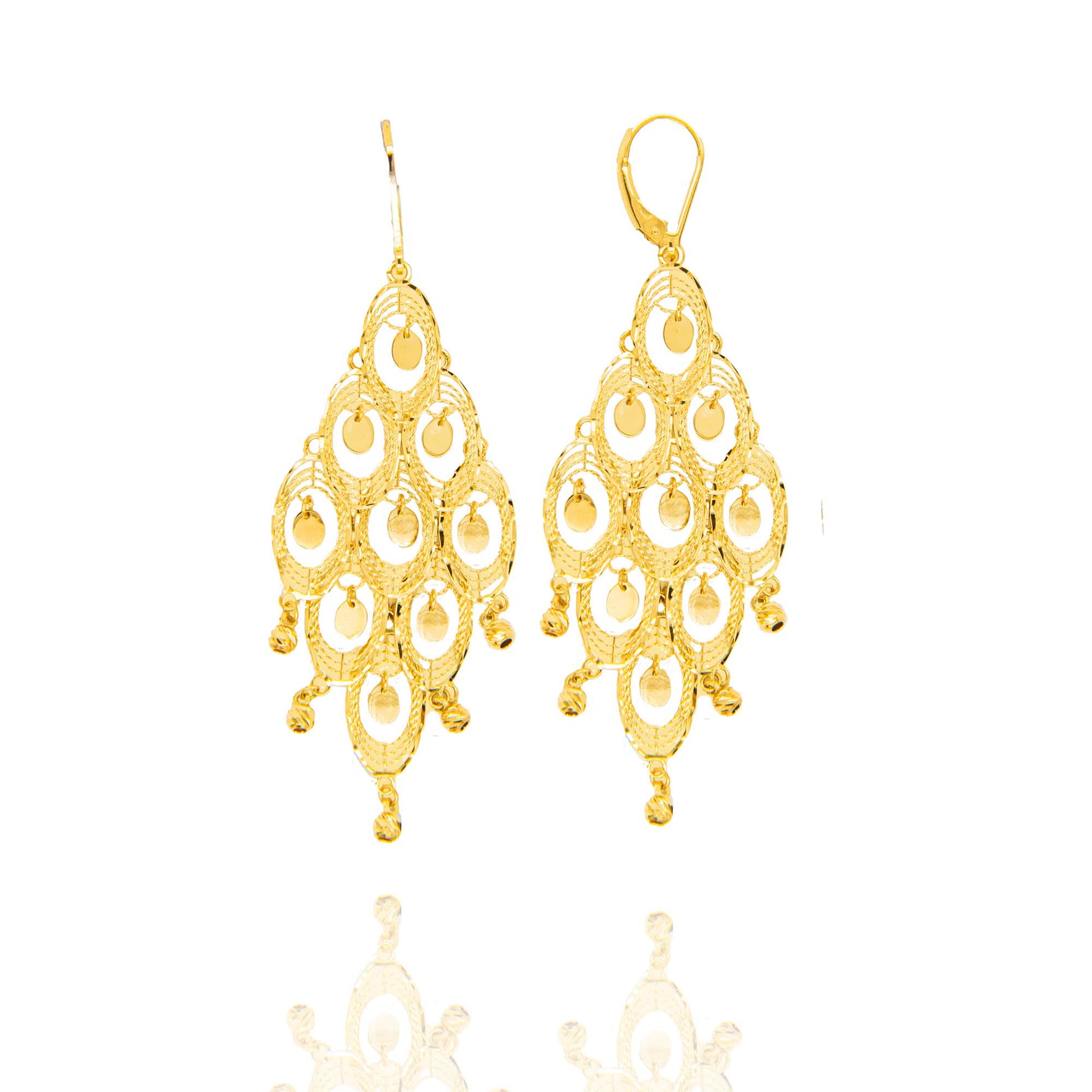 14K Yellow Gold Peacock Dangling Earring